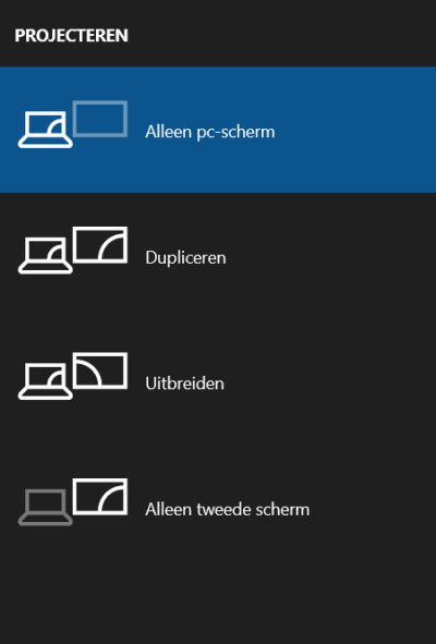 Het venster "Projecteren" in Windows